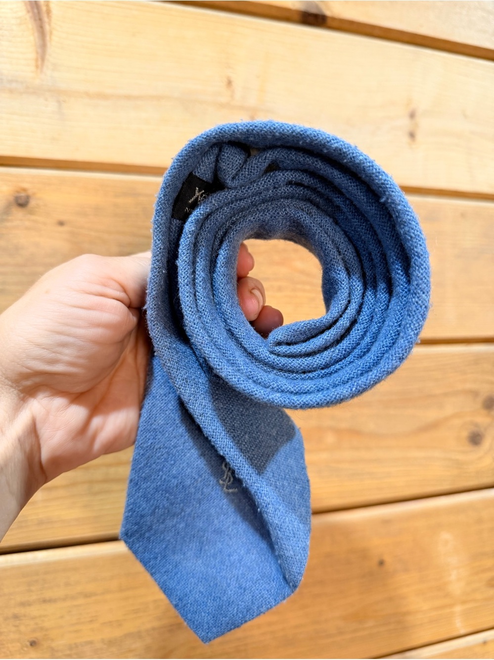 Vintage Yves Saint Laurent YSL Heather Mist Wool Blend Blue Necktie - Picture 4 of 8
